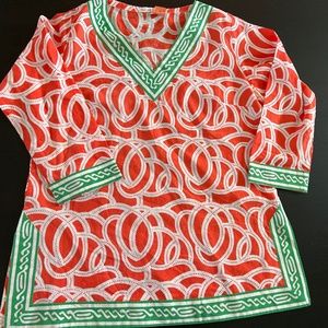 Barbara Gerwit tunic top - size M orange and green